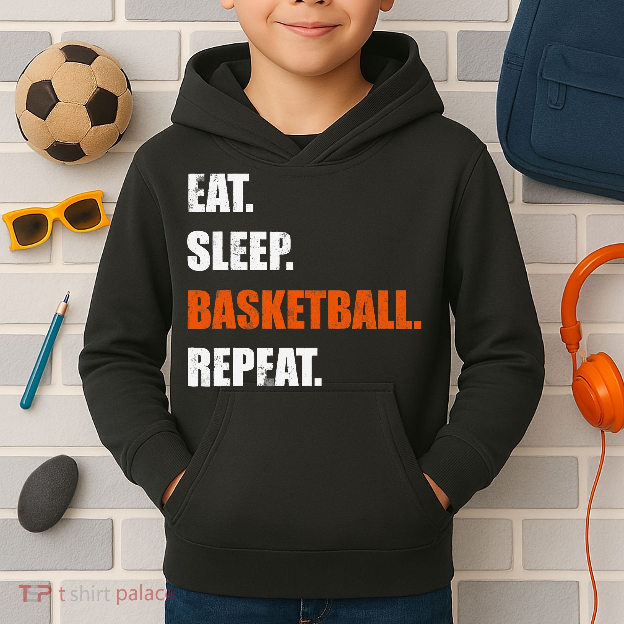 Eat Sleep Basketball Repeat Kids Hoodie