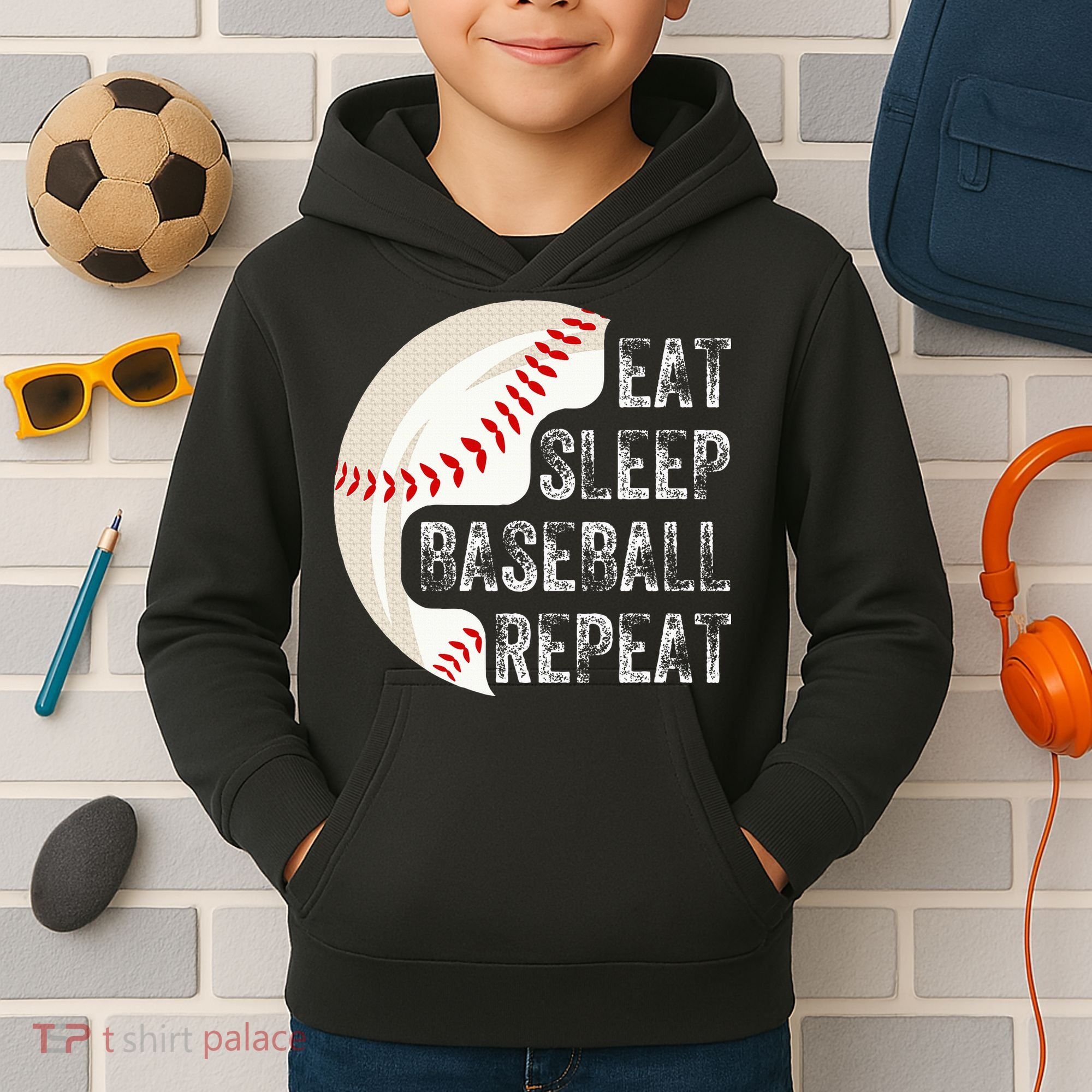 Eat Sleep Baseball Repeat Baseball Kids Hoodie