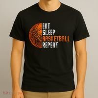 Eat Sleep Basketball Repeat Adults Basketball T-Shirt thumb 3