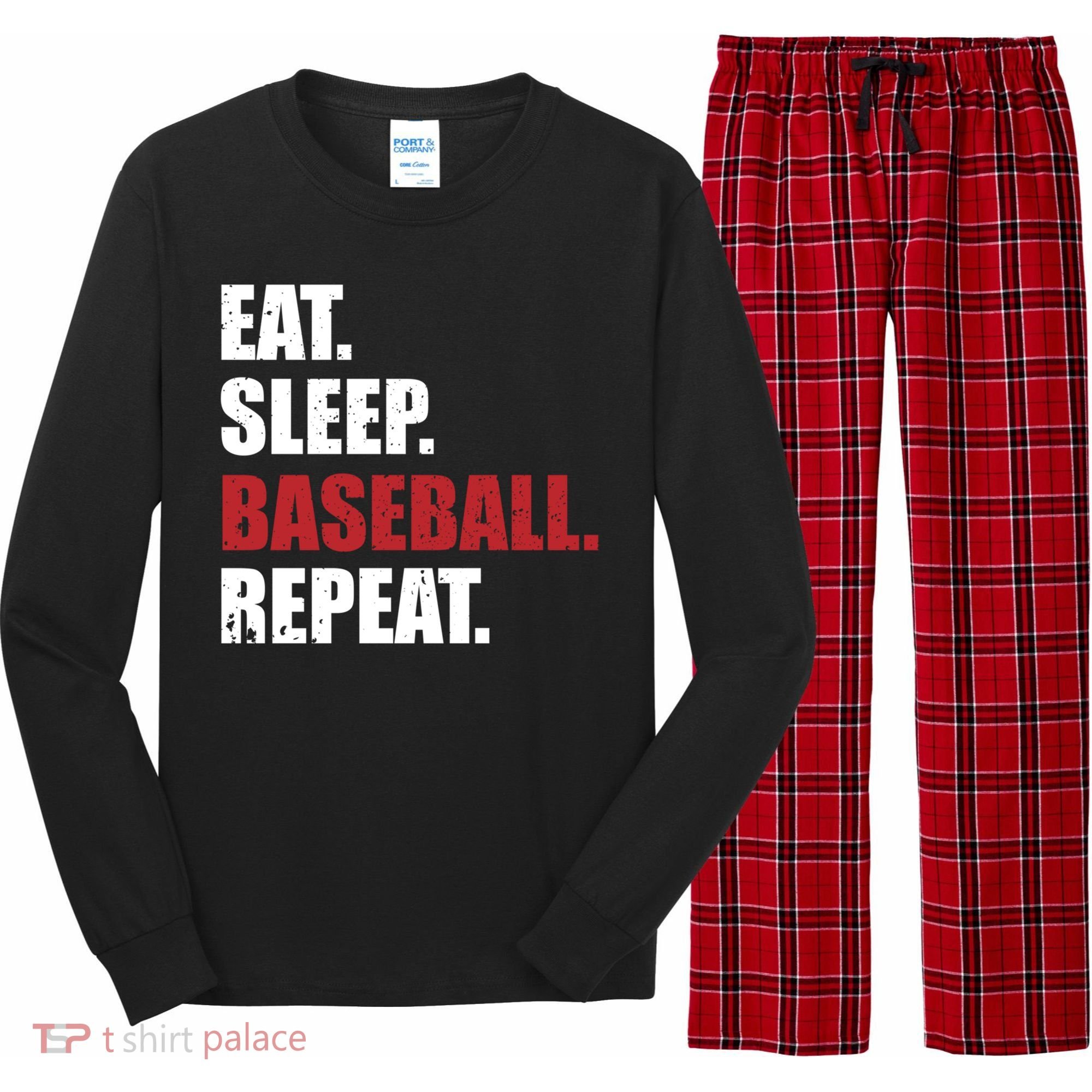 Eat Sleep Baseball Repeat Gift Long Sleeve Pajama Set