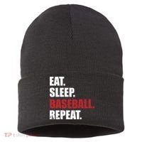 Eat Sleep Baseball Repeat Gift Sustainable Knit Beanie thumb 0