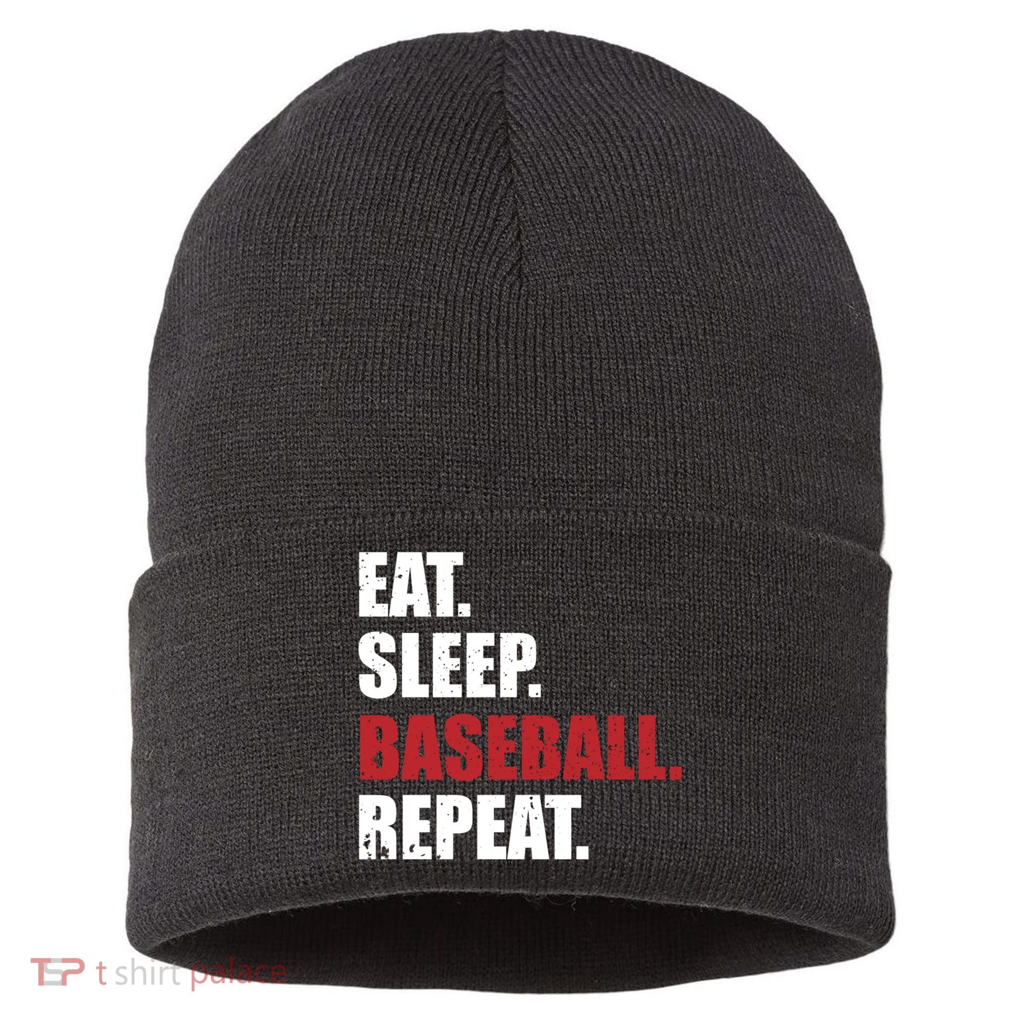 Eat Sleep Baseball Repeat Gift Sustainable Knit Beanie