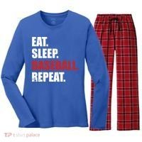 Eat Sleep Baseball Repeat Gift Women's Long Sleeve Flannel Pajama Set  thumb 0