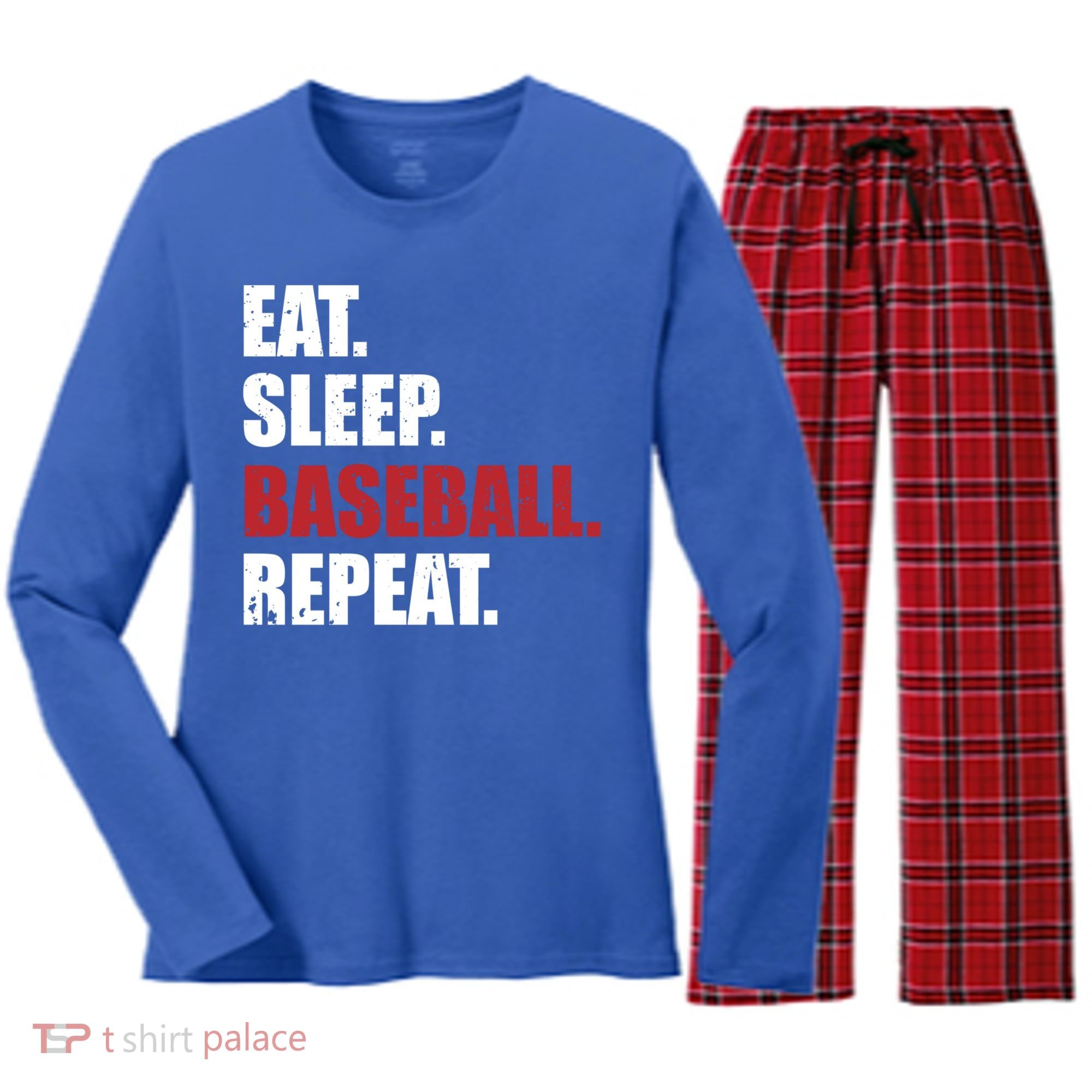 Eat Sleep Baseball Repeat Gift Women's Long Sleeve Flannel Pajama Set 