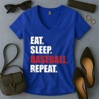 Eat Sleep Baseball Repeat Gift Women's V-Neck T-Shirt thumb 2