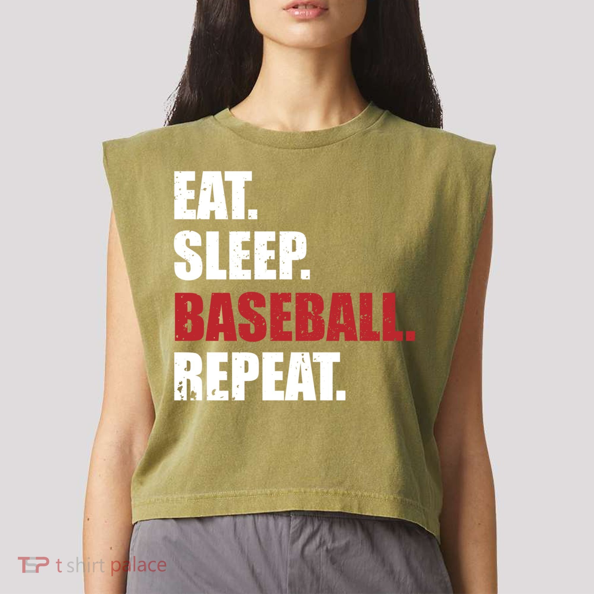 Eat Sleep Baseball Repeat Gift Garment-Dyed Women's Muscle Tee