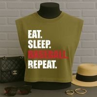 Eat Sleep Baseball Repeat Gift Garment-Dyed Women's Muscle Tee thumb 3