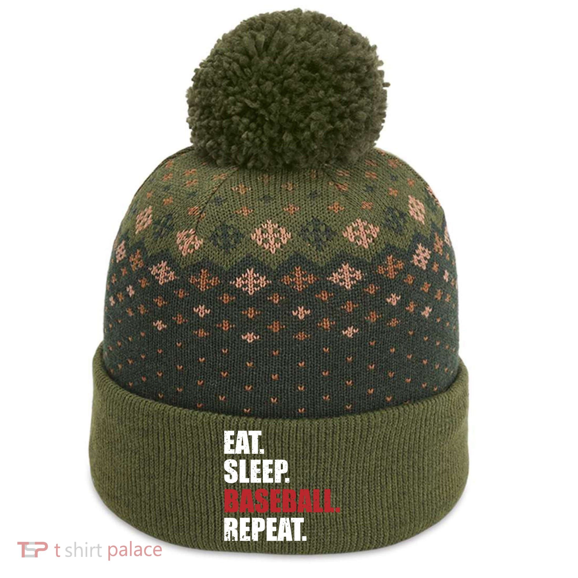 Eat Sleep Baseball Repeat Gift The Baniff Cuffed Pom Beanie