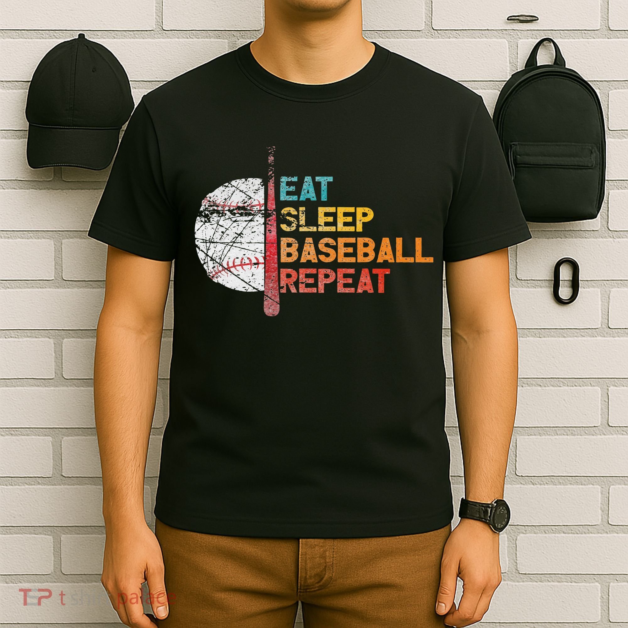 Eat Sleep Baseball Repeat retro vintage baseball player fun T-Shirt