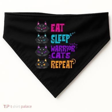 Eat Sleep Cat Warrior Repeat Cat Warrior Love Cats USA-Made Doggie Bandana