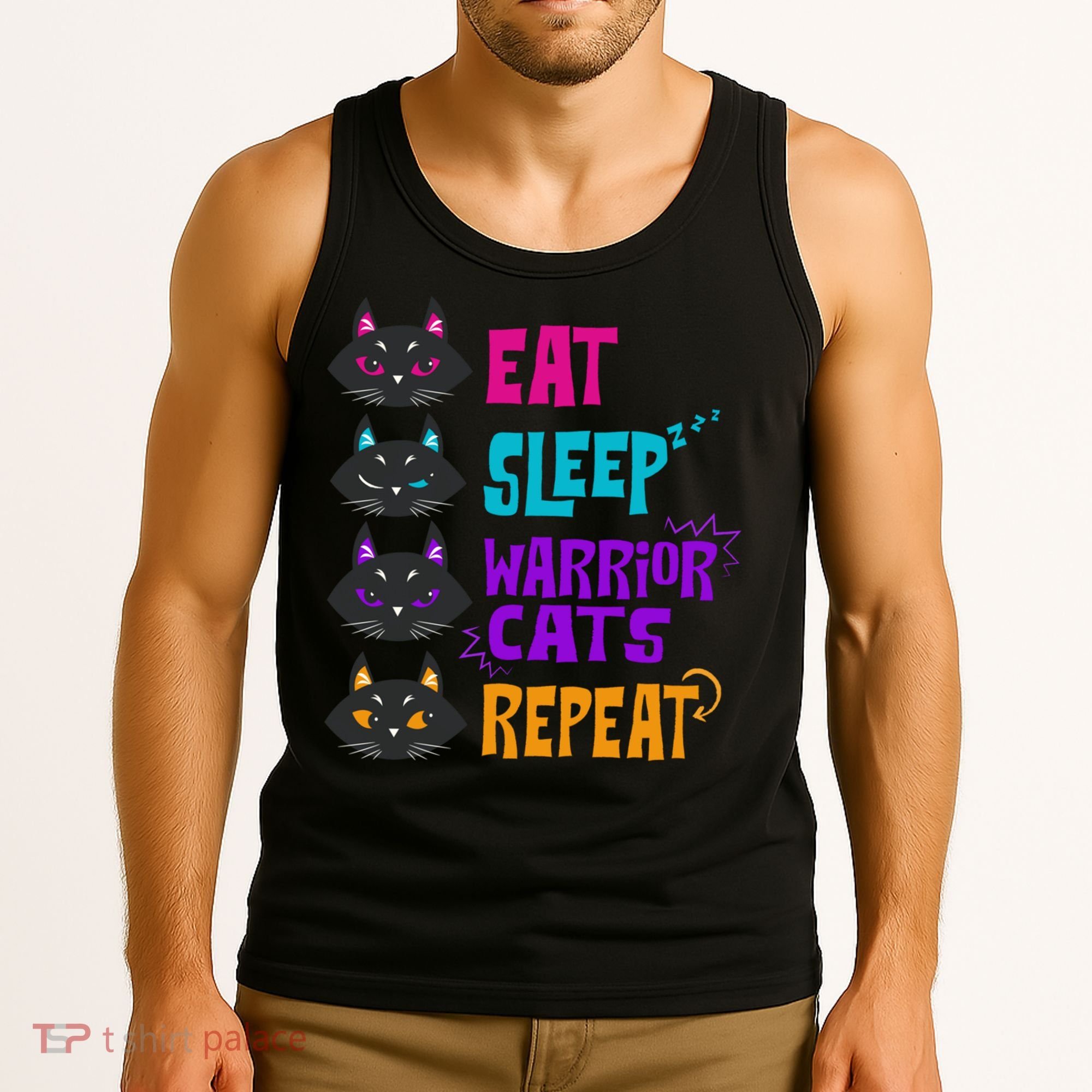 Eat Sleep Cat Warrior Repeat Cat Warrior Love Cats Tank Top