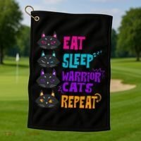 Eat Sleep Cat Warrior Repeat Cat Warrior Love Cats Golf Towel thumb 1