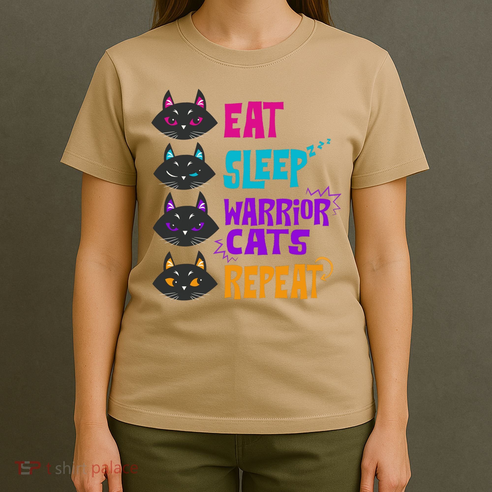 Eat Sleep Cat Warrior Repeat Cat Warrior Love Cats T-Shirt