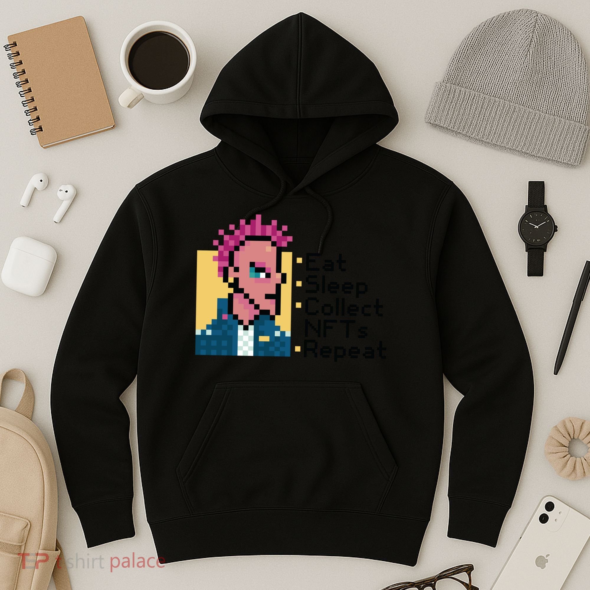 Eat Sleep Collect Nfts Repeat Pixel Hoodie