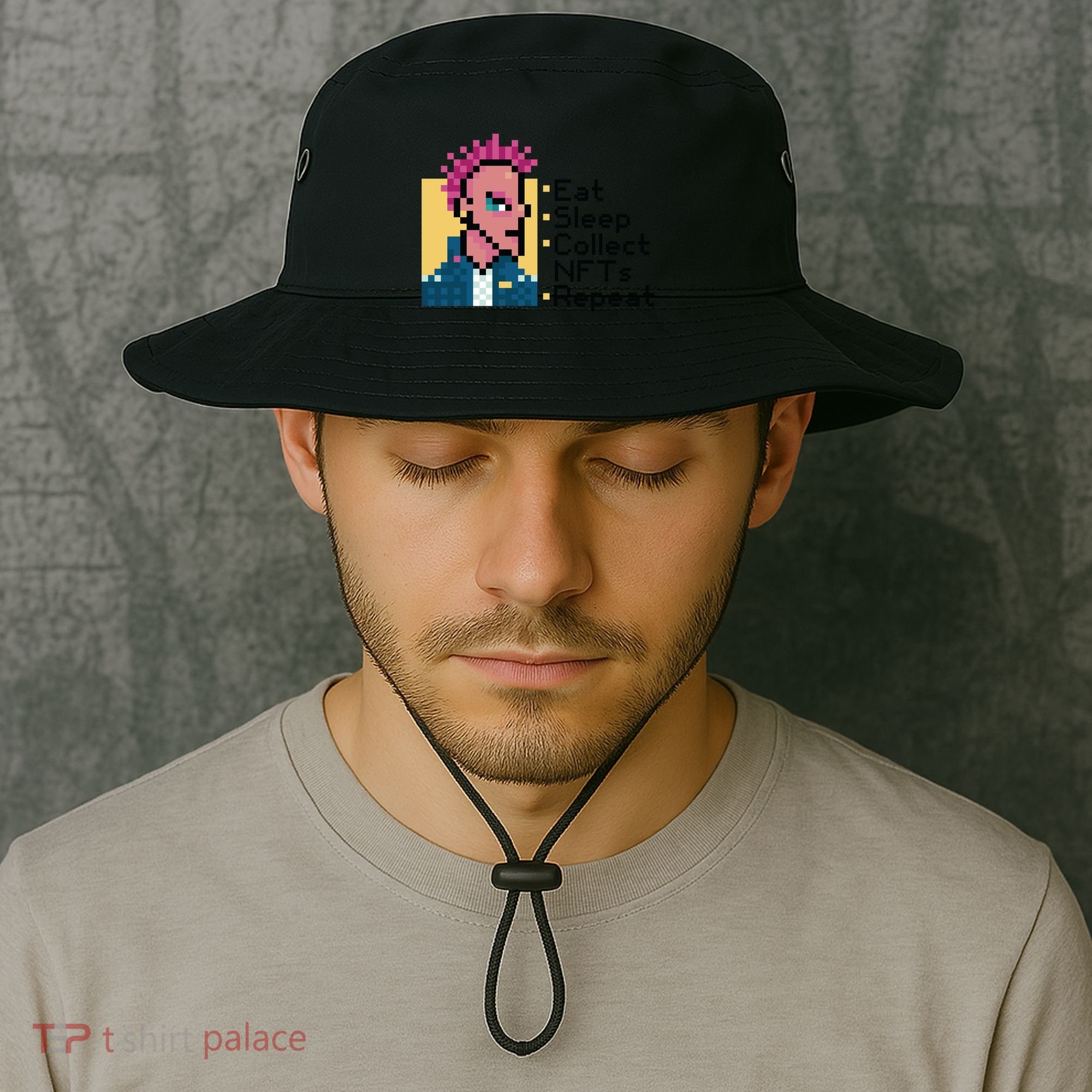 Eat Sleep Collect Nfts Repeat Pixel Bucket Hat