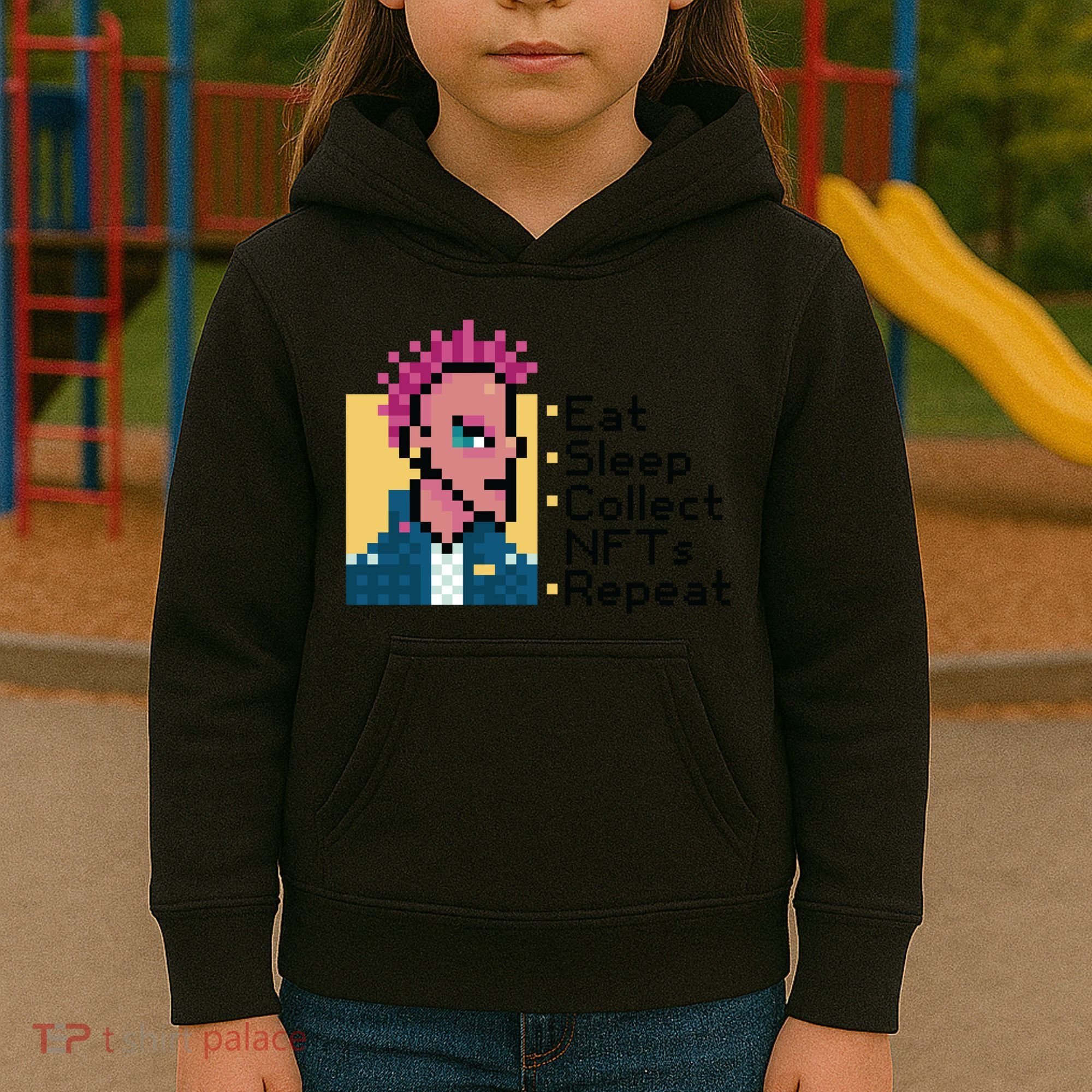 Eat Sleep Collect Nfts Repeat Pixel Kids Hoodie