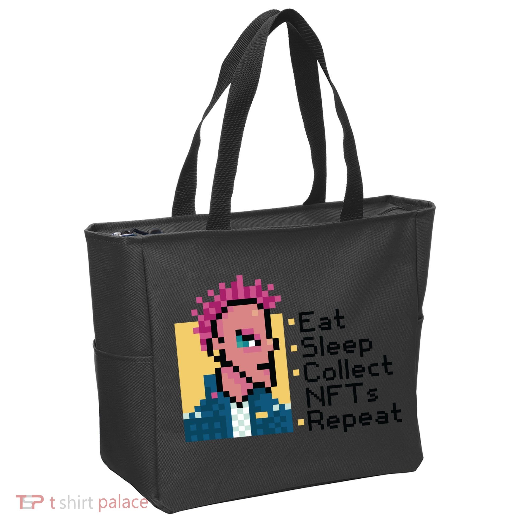 Eat Sleep Collect Nfts Repeat Pixel Tote Bag