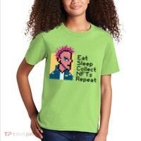 Eat Sleep Collect Nfts Repeat Pixel Kids T-Shirt thumb 2