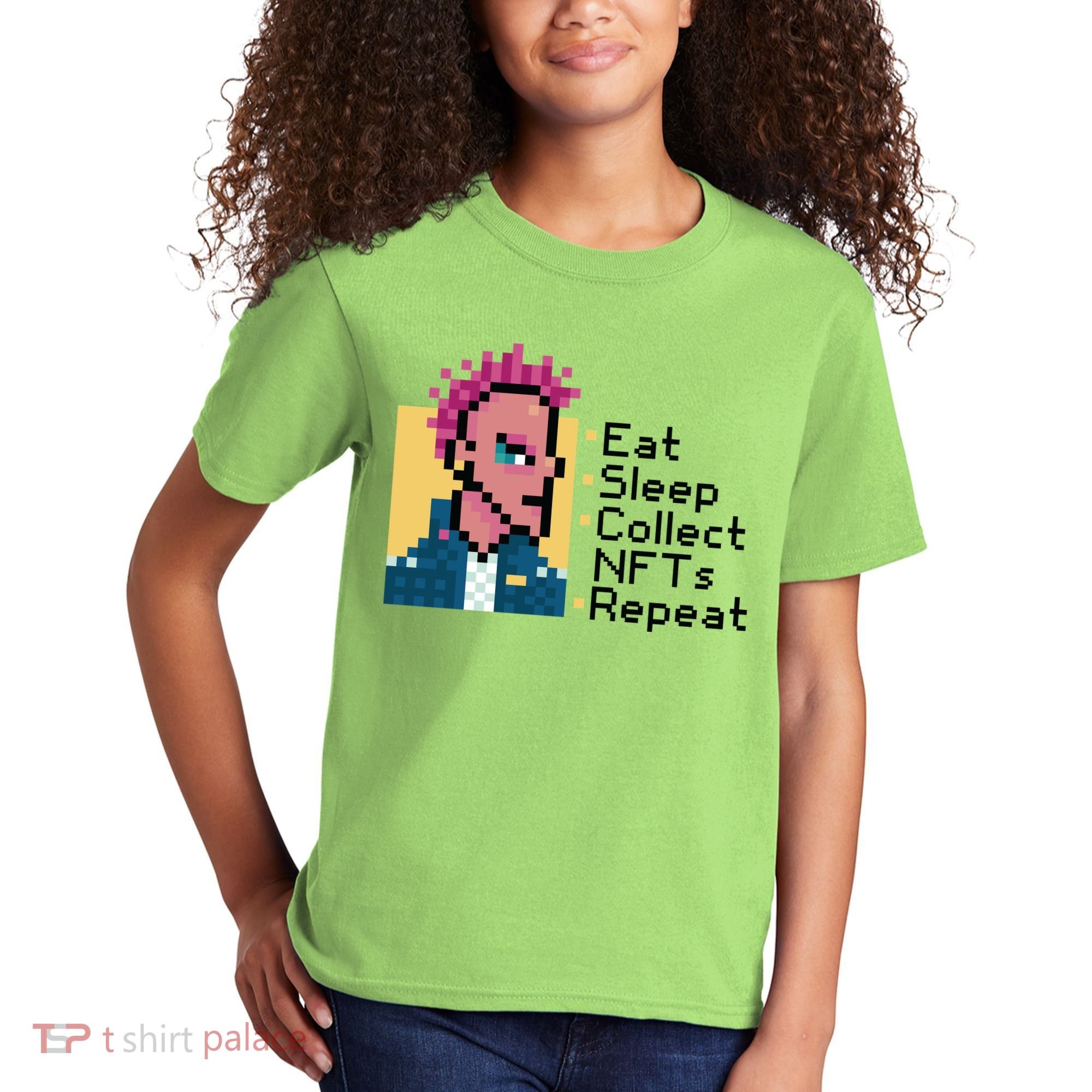 Eat Sleep Collect Nfts Repeat Pixel Kids T-Shirt
