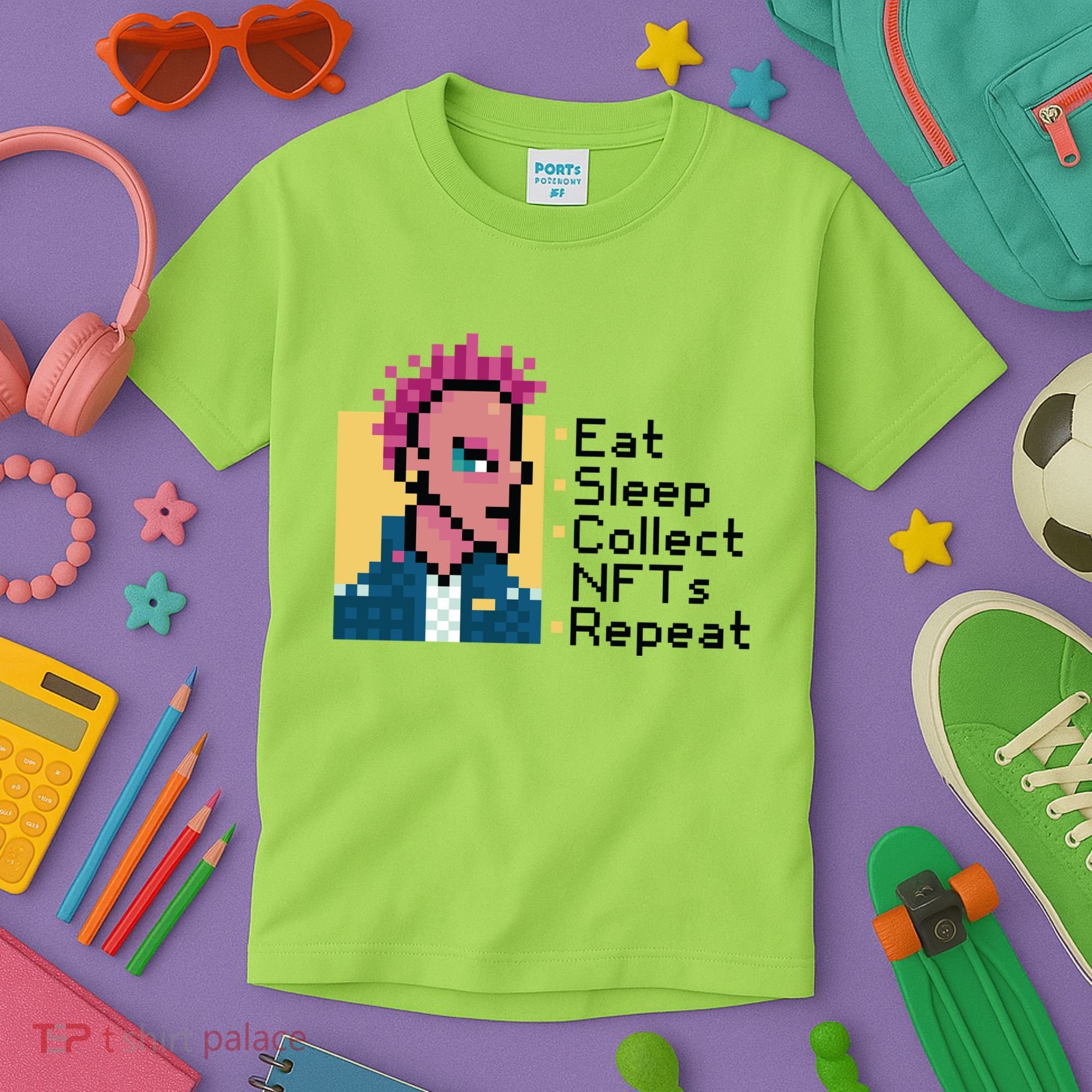 Eat Sleep Collect Nfts Repeat Pixel Kids T-Shirt