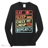 Eat Sleep Check My Lineup Repeat Retro Fantasy Football Long Sleeve Shirt thumb 0