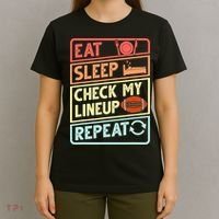 Eat Sleep Check My Lineup Repeat Retro Fantasy Football T-Shirt thumb 4