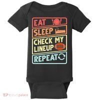 Eat Sleep Check My Lineup Repeat Retro Fantasy Football Baby Bodysuit thumb 0