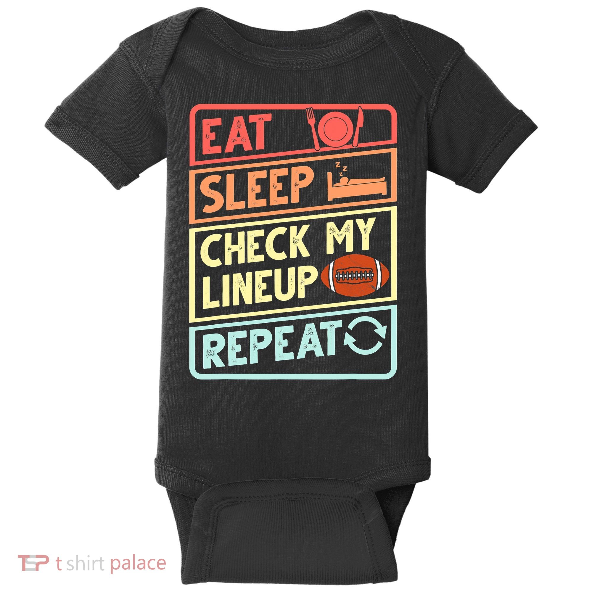 Eat Sleep Check My Lineup Repeat Retro Fantasy Football Baby Bodysuit