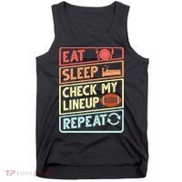 Eat Sleep Check My Lineup Repeat Retro Fantasy Football Tank Top thumb 0