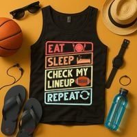 Eat Sleep Check My Lineup Repeat Retro Fantasy Football Tank Top thumb 4