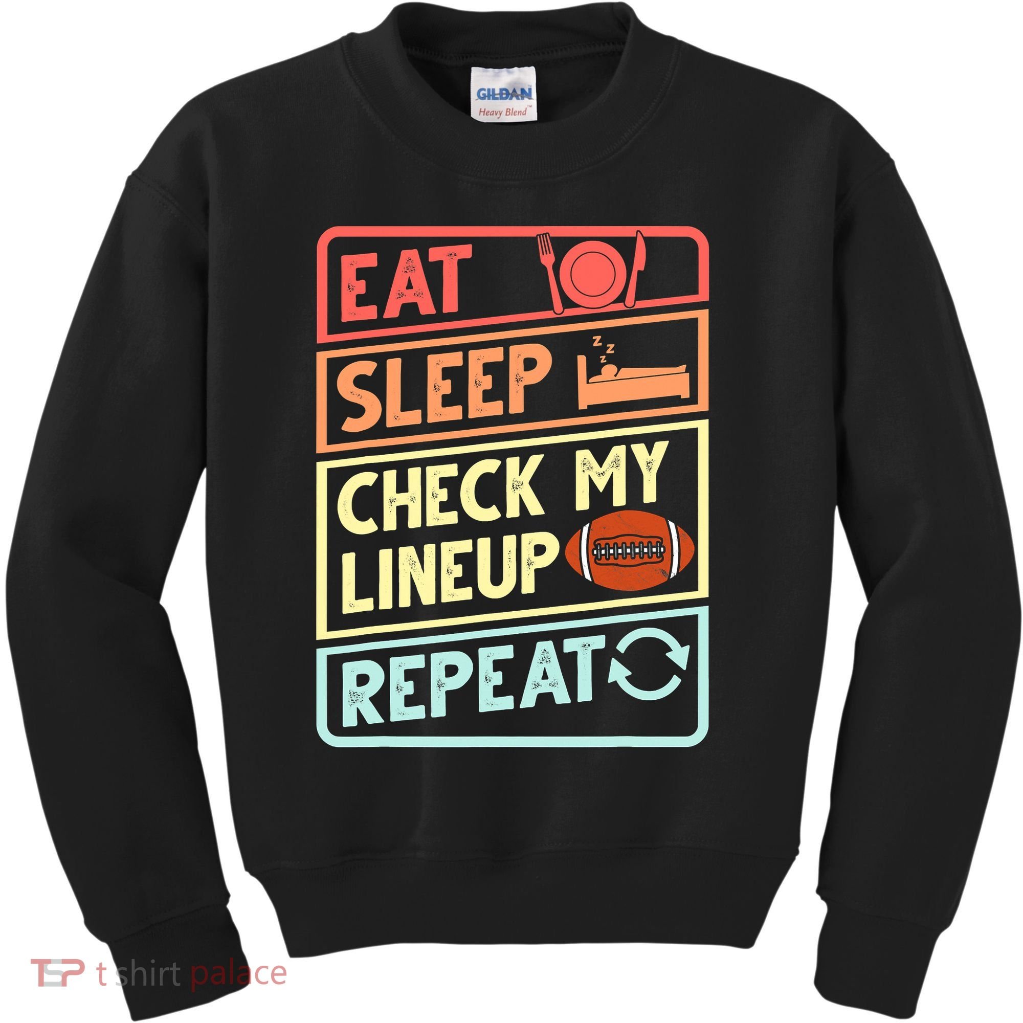 Eat Sleep Check My Lineup Repeat Retro Fantasy Football Kids Sweatshirt