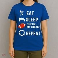 Eat Sleep Check My Lineup Repeat Retro Fantasy Football T-Shirt thumb 4