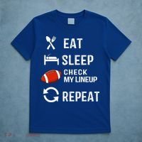 Eat Sleep Check My Lineup Repeat Retro Fantasy Football T-Shirt thumb 5