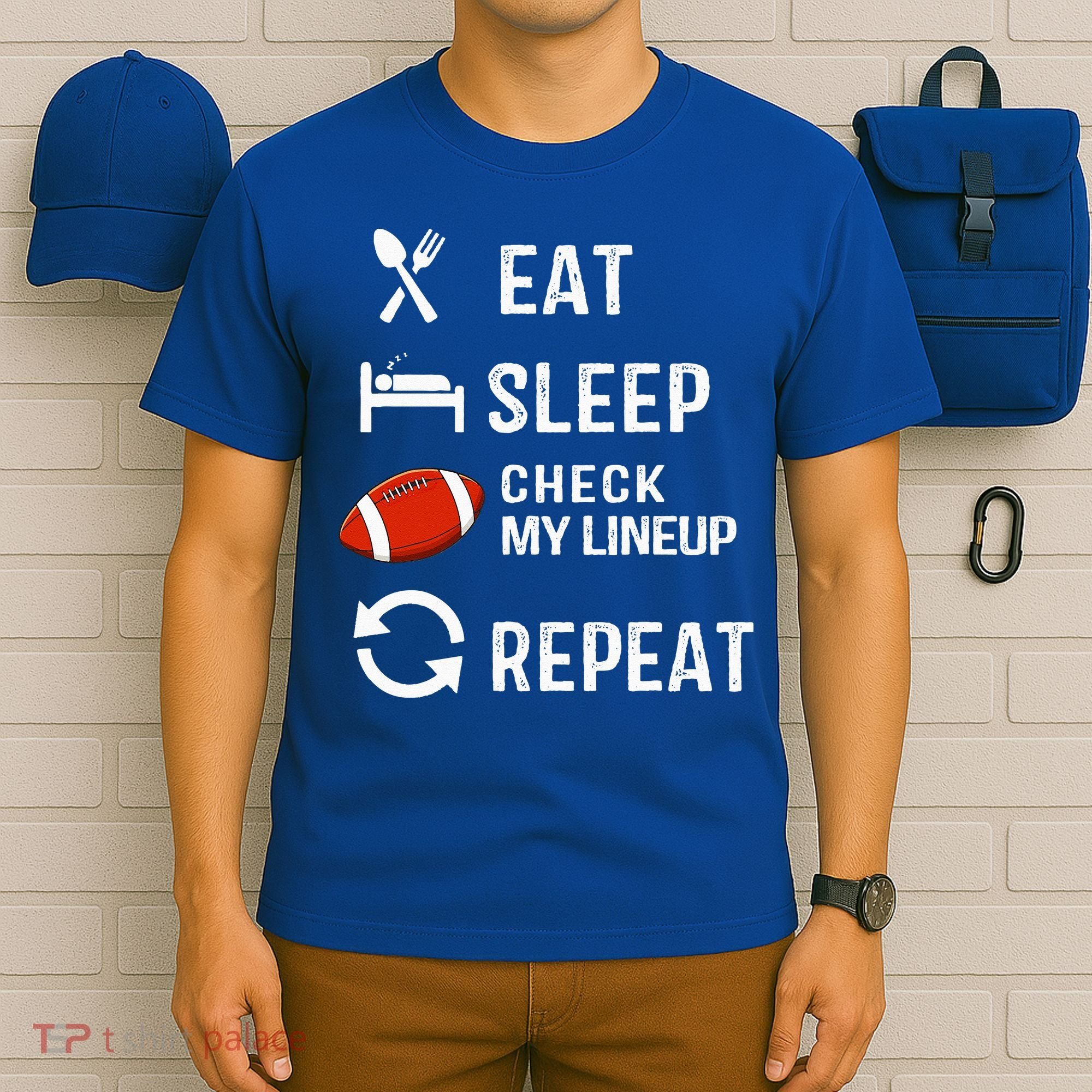 Eat Sleep Check My Lineup Repeat Retro Fantasy Football T-Shirt