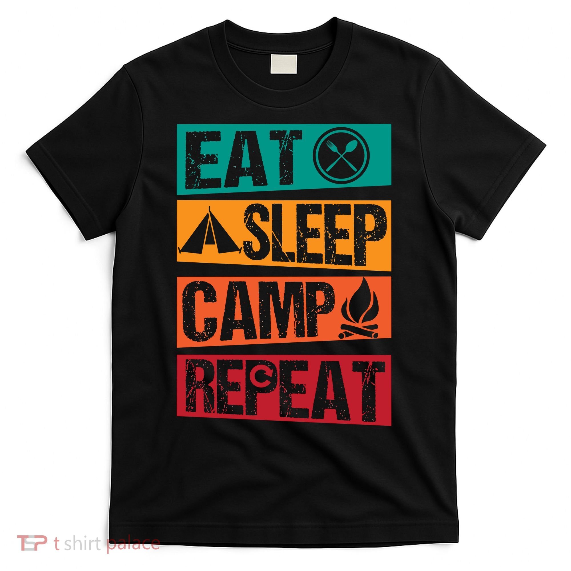 Eat Sleep Camp Repeat Funny Camping Vintage Retro T-Shirt