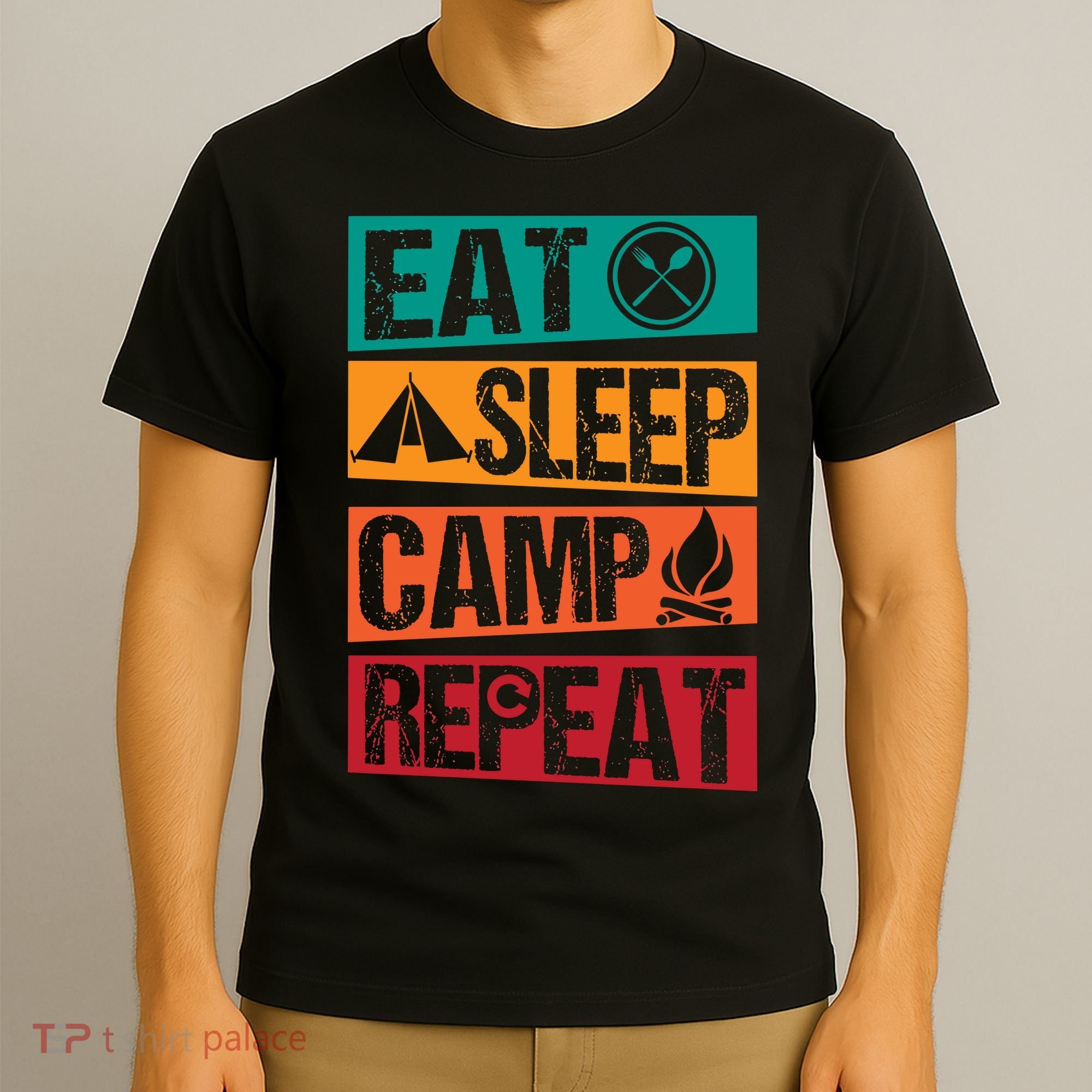 Eat Sleep Camp Repeat Funny Camping Vintage Retro T-Shirt