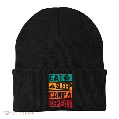Eat Sleep Camp Repeat Funny Camping Vintage Retro Beanie