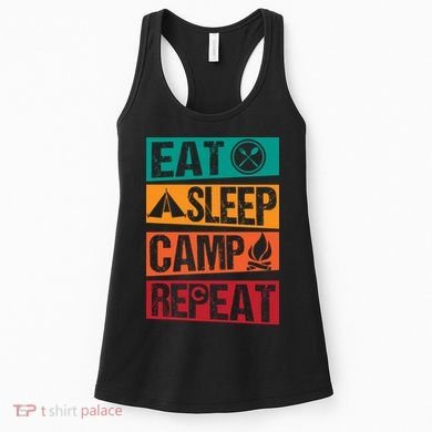 Eat Sleep Camp Repeat Funny Camping Vintage Retro Women's Tank Top