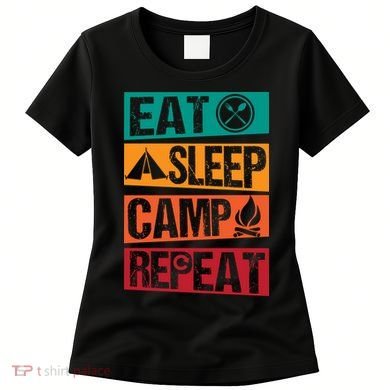 Eat Sleep Camp Repeat Funny Camping Vintage Retro Women's T-Shirt