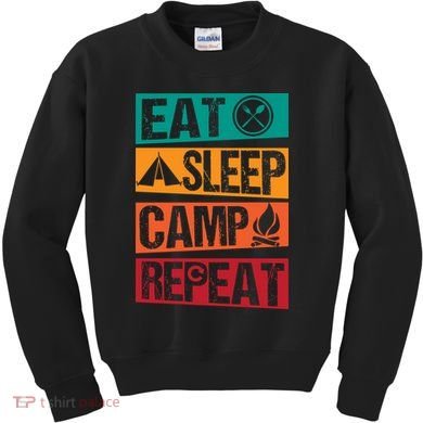 Eat Sleep Camp Repeat Funny Camping Vintage Retro Kids Sweatshirt