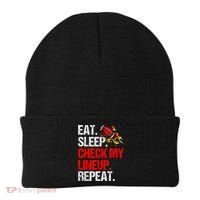 Eat Sleep Check My Lineup Repeat Fantasy Football Beanie thumb 0