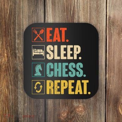 Eat Sleep Chess Repeat Funny Retro Vintage Chess Gift Coaster
