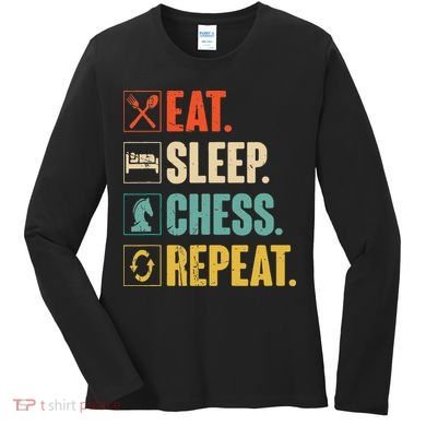 Eat Sleep Chess Repeat Funny Retro Vintage Chess Gift Women's Long Sleeve Shirt