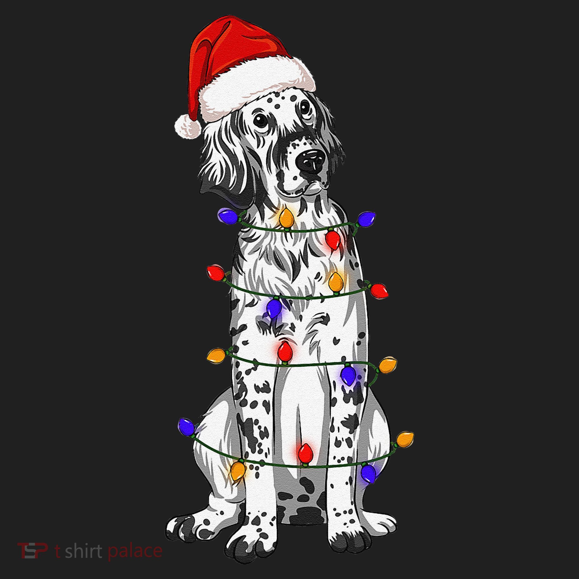 English Setter Dog Christmas Wearing Hat Santa Lights Women's Sweatshirt
