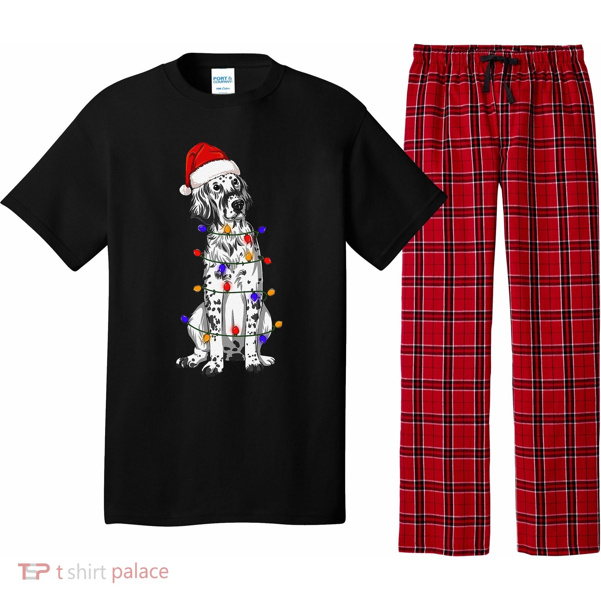 English Setter Dog Christmas Wearing Hat Santa Lights Pajama Set