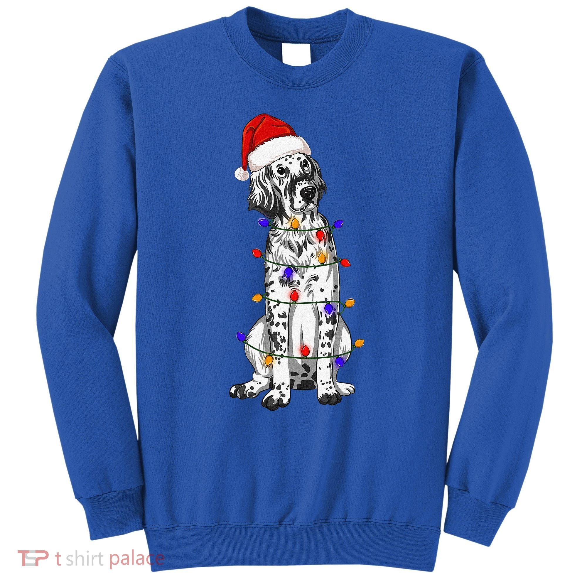 English Setter Dog Christmas Wearing Hat Santa Lights Sweatshirt