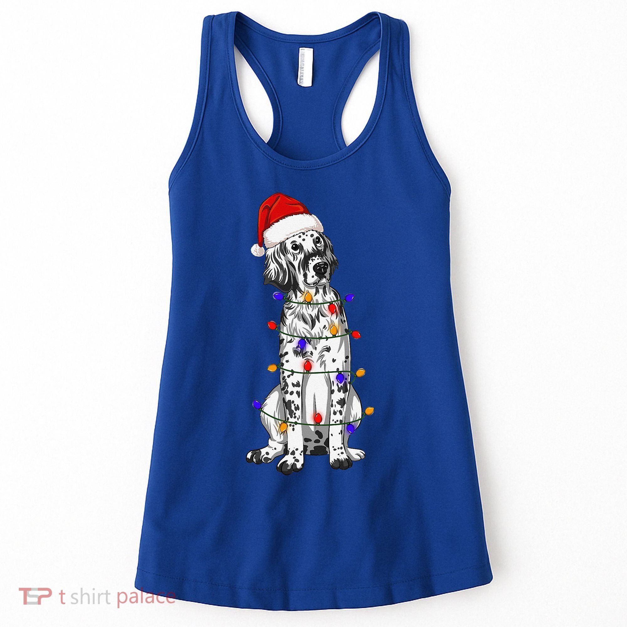 English Setter Dog Christmas Wearing Hat Santa Lights Women's Tank Top