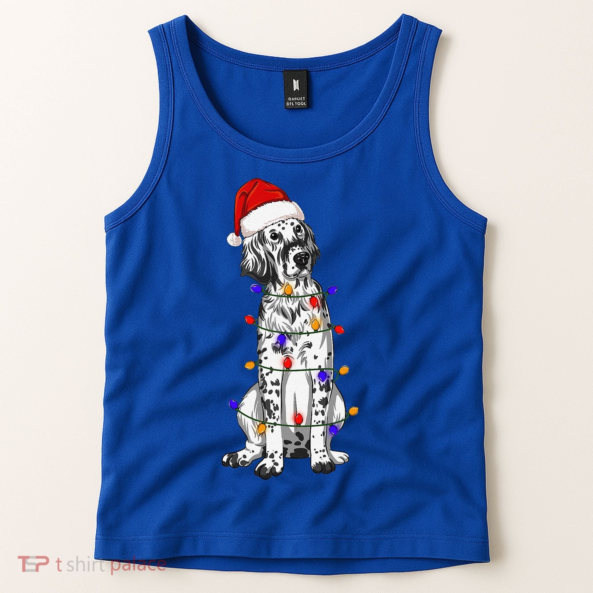 English Setter Dog Christmas Wearing Hat Santa Lights Tank Top
