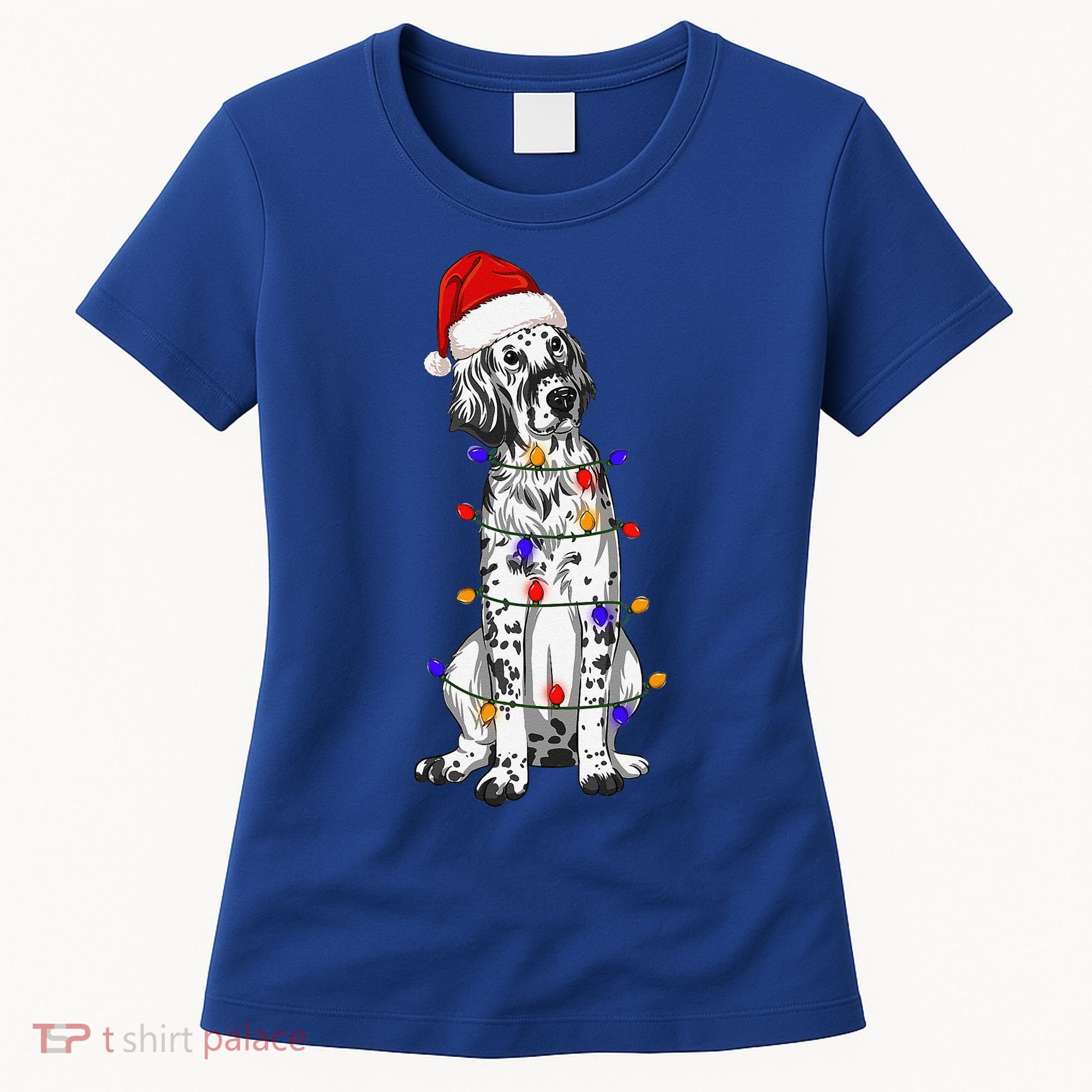 English Setter Dog Christmas Wearing Hat Santa Lights Women's T-Shirt