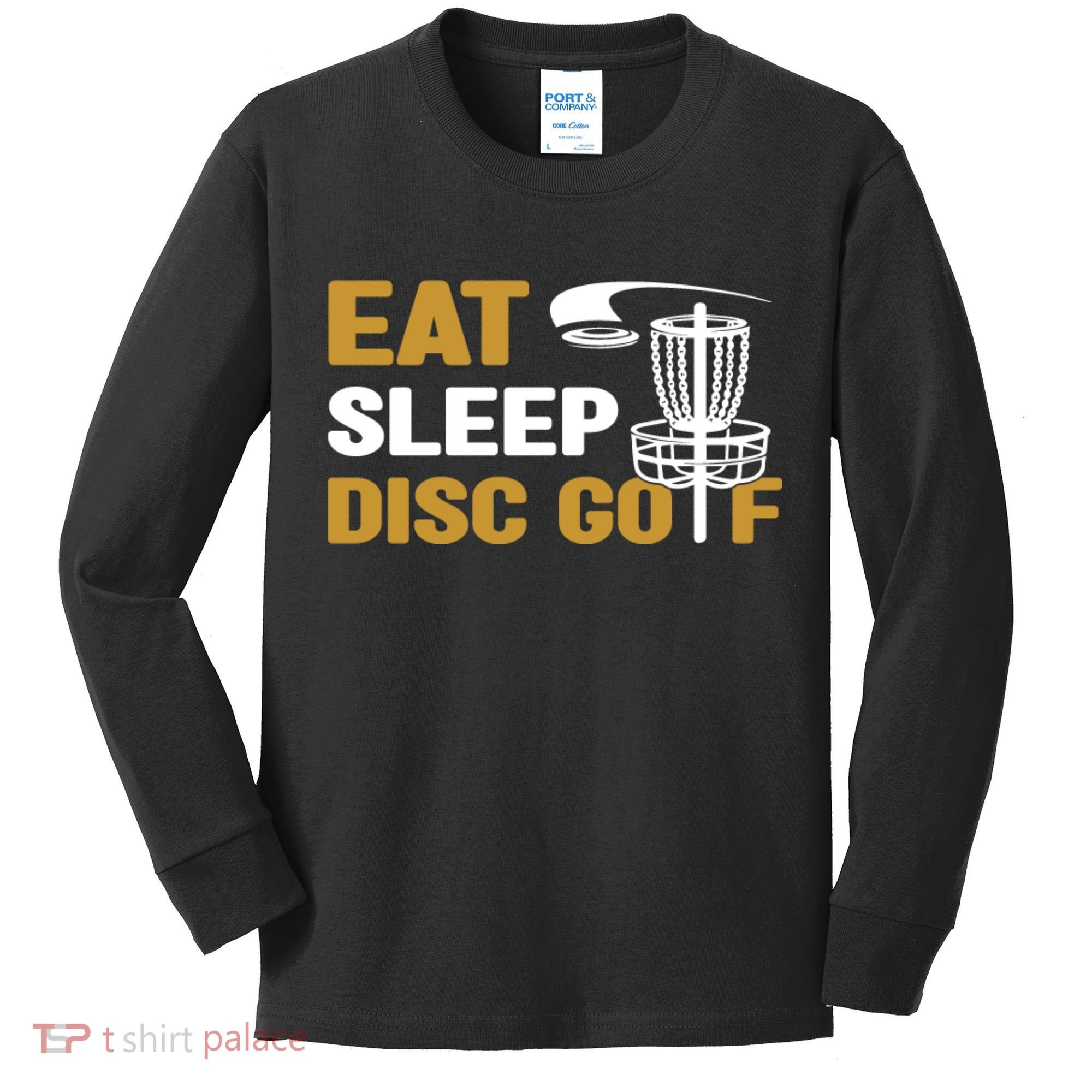 Eat Sleep Disc Golf Frolf Disc Golf Tee Kids Long Sleeve Shirt